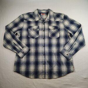 Wrangler Plaid Button Down Shirt Mens XL Blue Western Casual